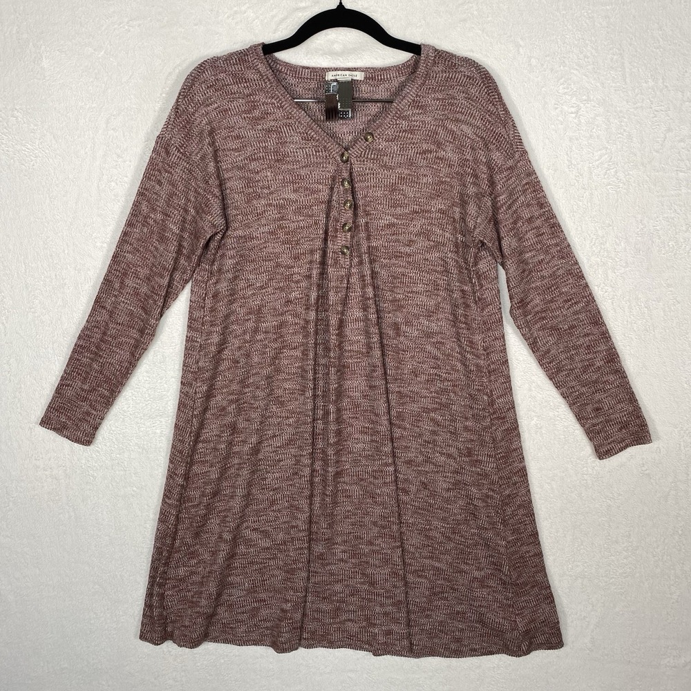 American Eagle Marled Knit Top Medium Mauve Henley‎ Minimalist Coquette Tunic